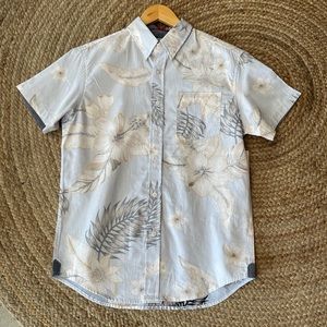 light blue floral hawaiian button up shirt